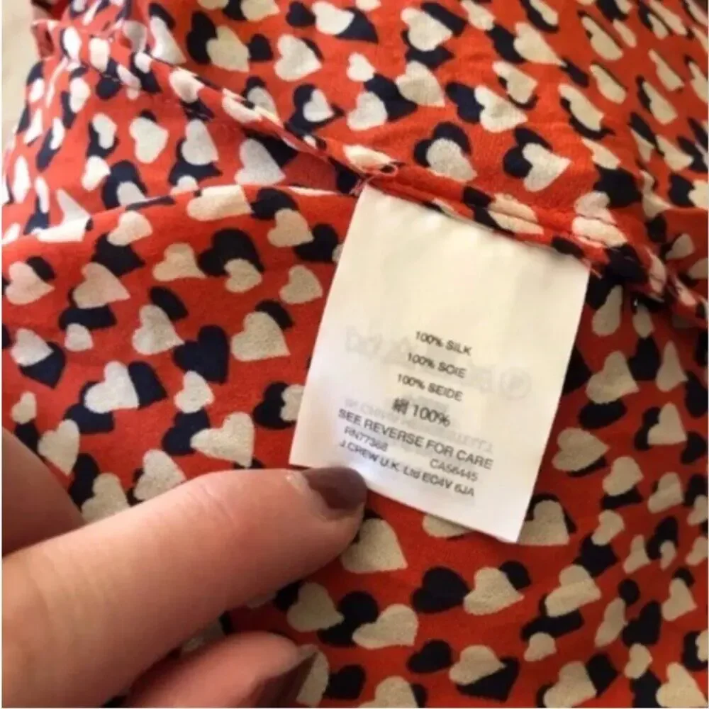 J. Crew Heart Print Off-the-Shoulder Silk Blouse